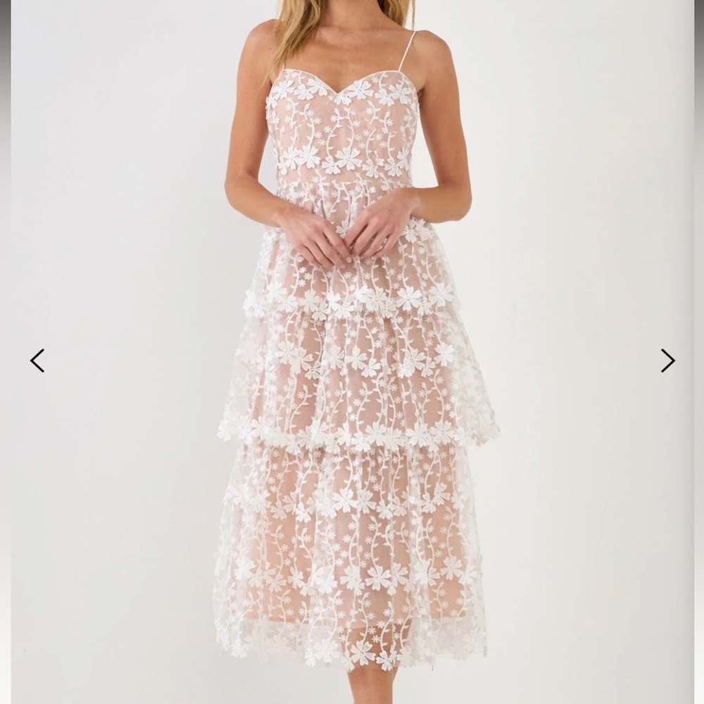 Endless Rose Crochet Layered Midi Dress in White